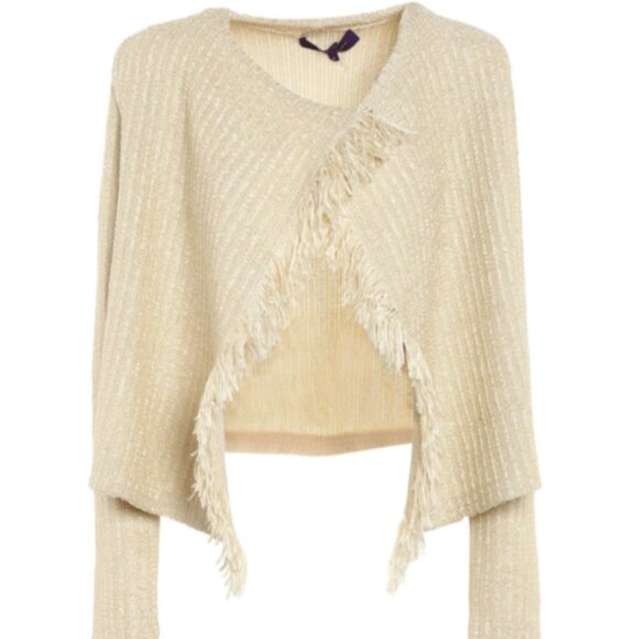 ❤️WOMENS RALPH LAUREN PURPLE LABEL Silk Nylon Fringed Shawl Sweater Small - Picture 1 of 11